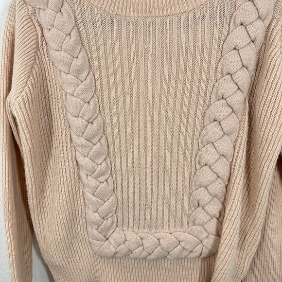 Intropia Italian Wool Beige Cable Knit Braided Crewneck Sweater Quiet Luxury - Picture 6 of 6